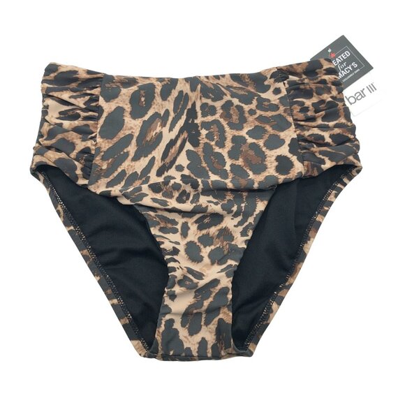 Bar III High Waisted Bikini Bottom Ruched Cheeta Print Brown XS - Picture 2 of 5